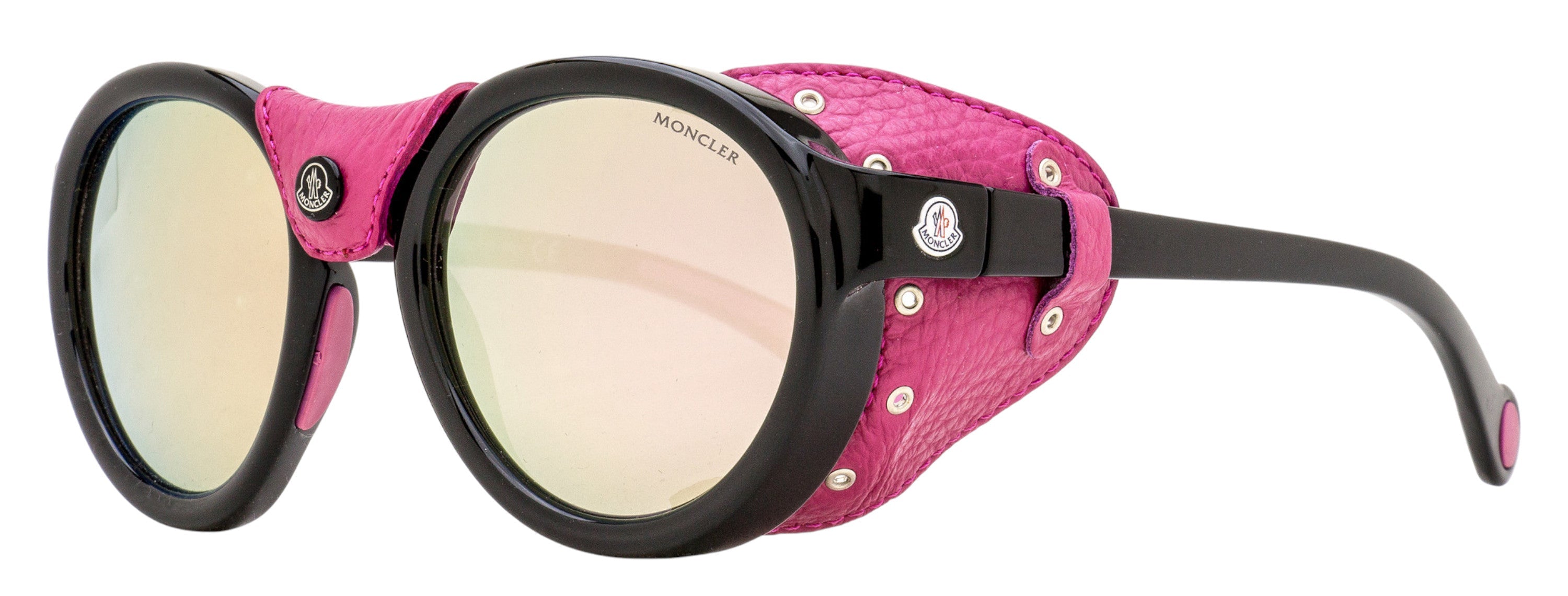 Moncler Leather Blinder Sunglasses ML0046 01C Black/Rose Red 52mm