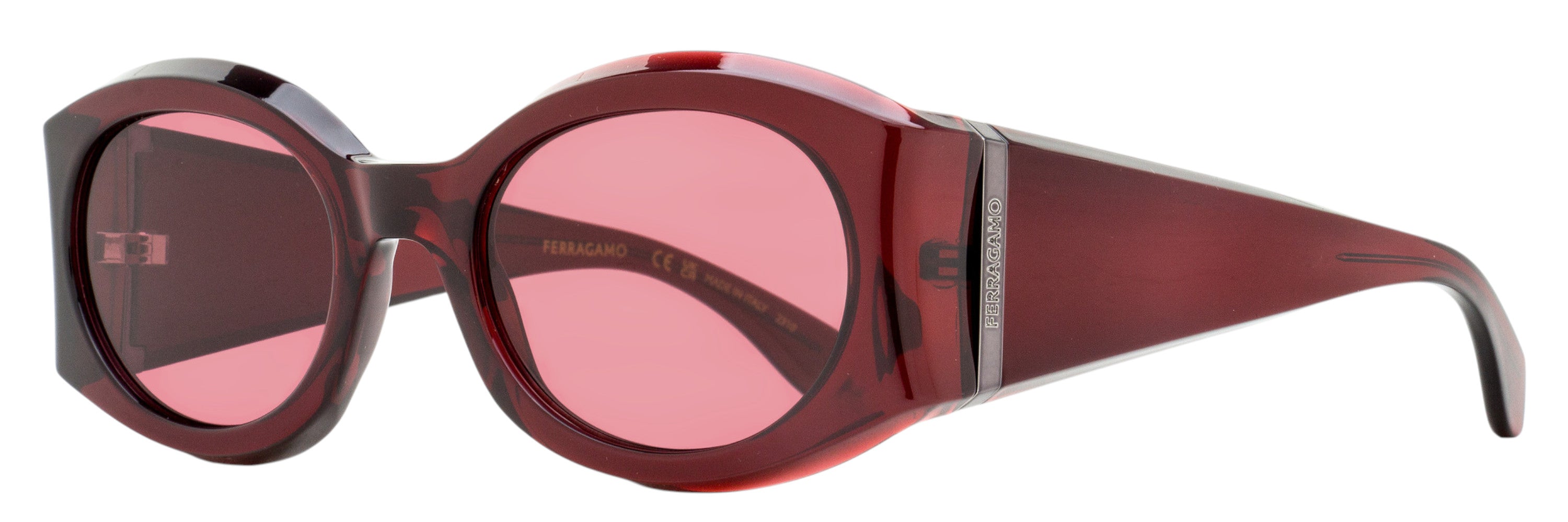 Ferragamo Sculpted Oval Sunglasses SF2008S 612 Transparent Burgundy 55mm
